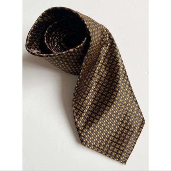 Yves Saint Laurent • Vintage Yellow Orange Navy Blue Neck Tie - Picture 1 of 4